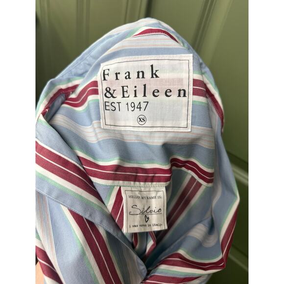 NEW Frank & Eileen SILVIO Untuckable Button-Up Blue Multi Stripe Shirt Womens XS - Picture 8 of 9